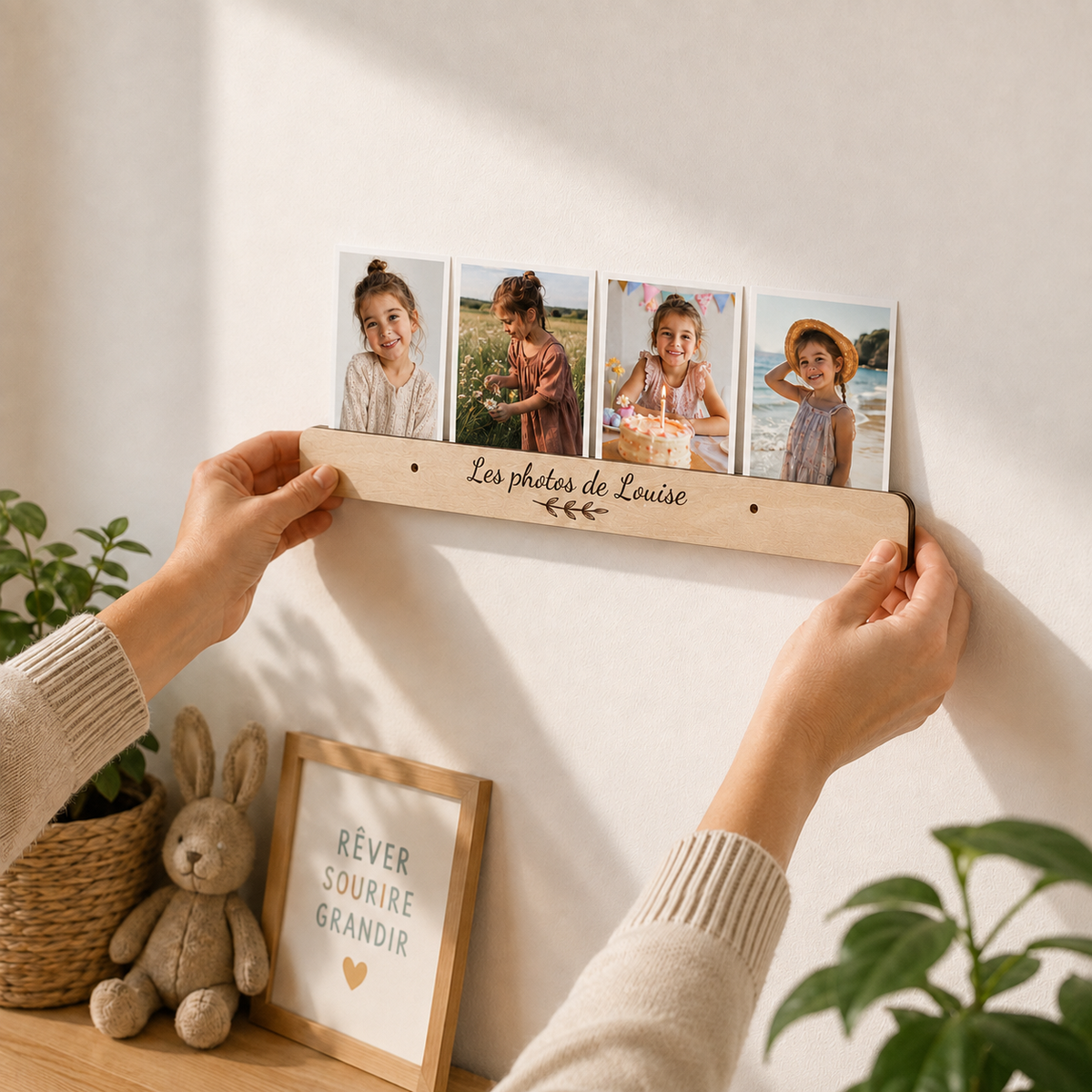 Porte-photos mural personnalisé en bois – Prêt à installer