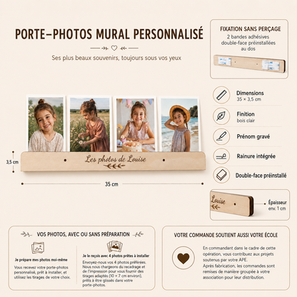 Porte-photos mural personnalisé en bois – Prêt à installer