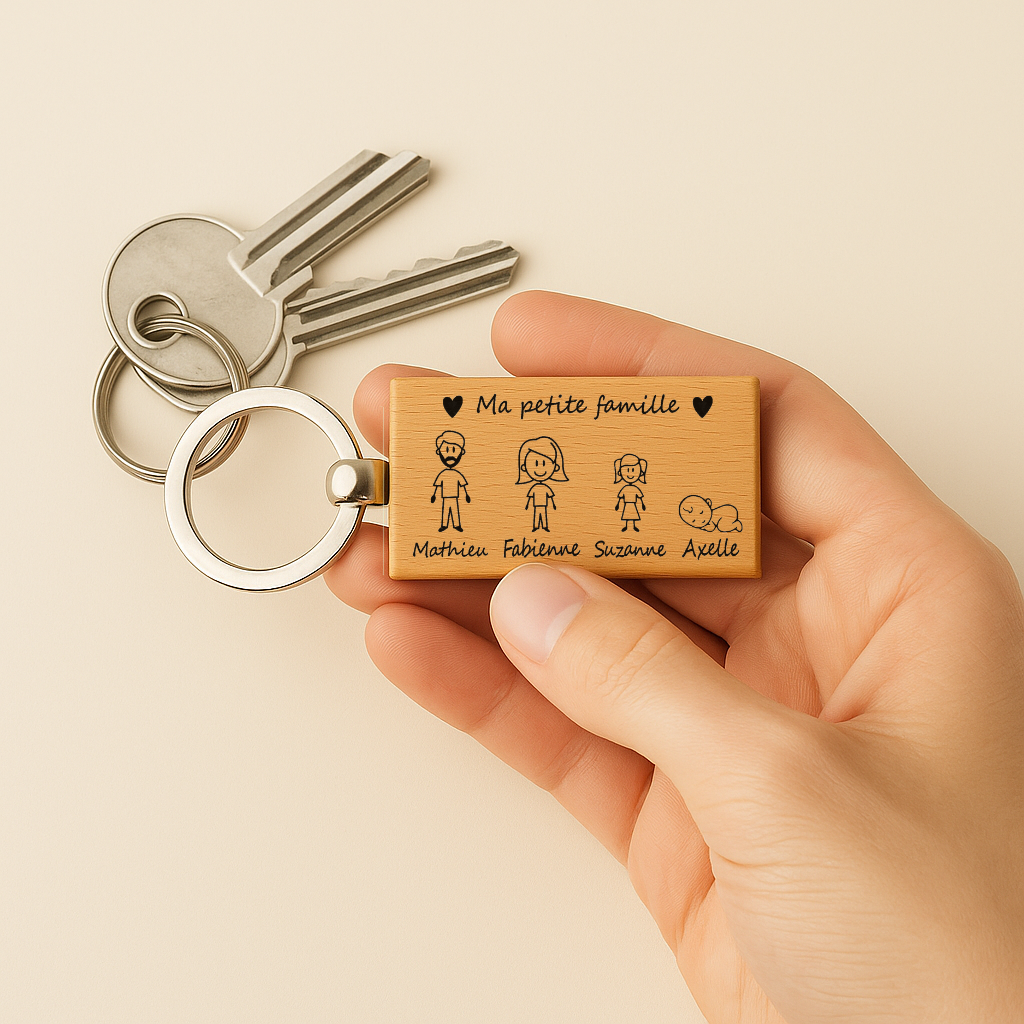 Porte-clé Famille personnalisé en bois