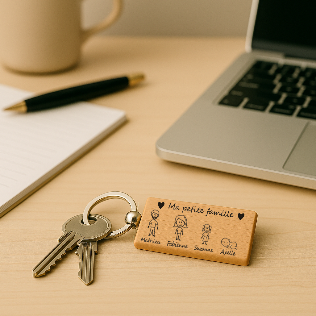 Porte-clé Famille personnalisé en bois