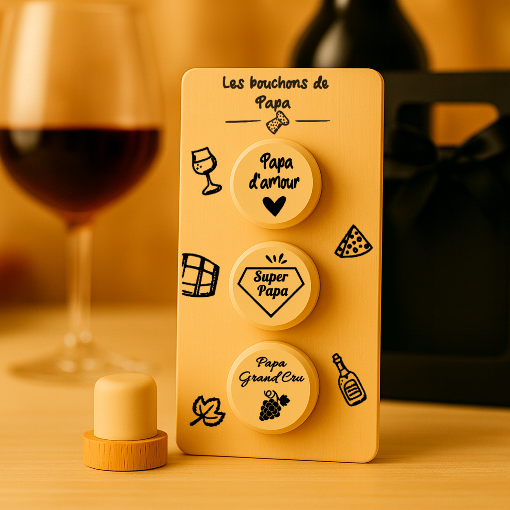 Coffret cadeau 3 bouchons personnalisés en bois