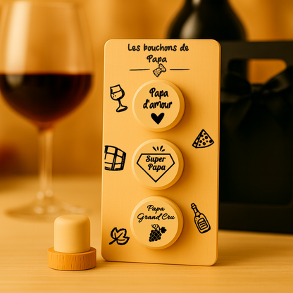 Coffret cadeau 3 bouchons personnalisés en bois