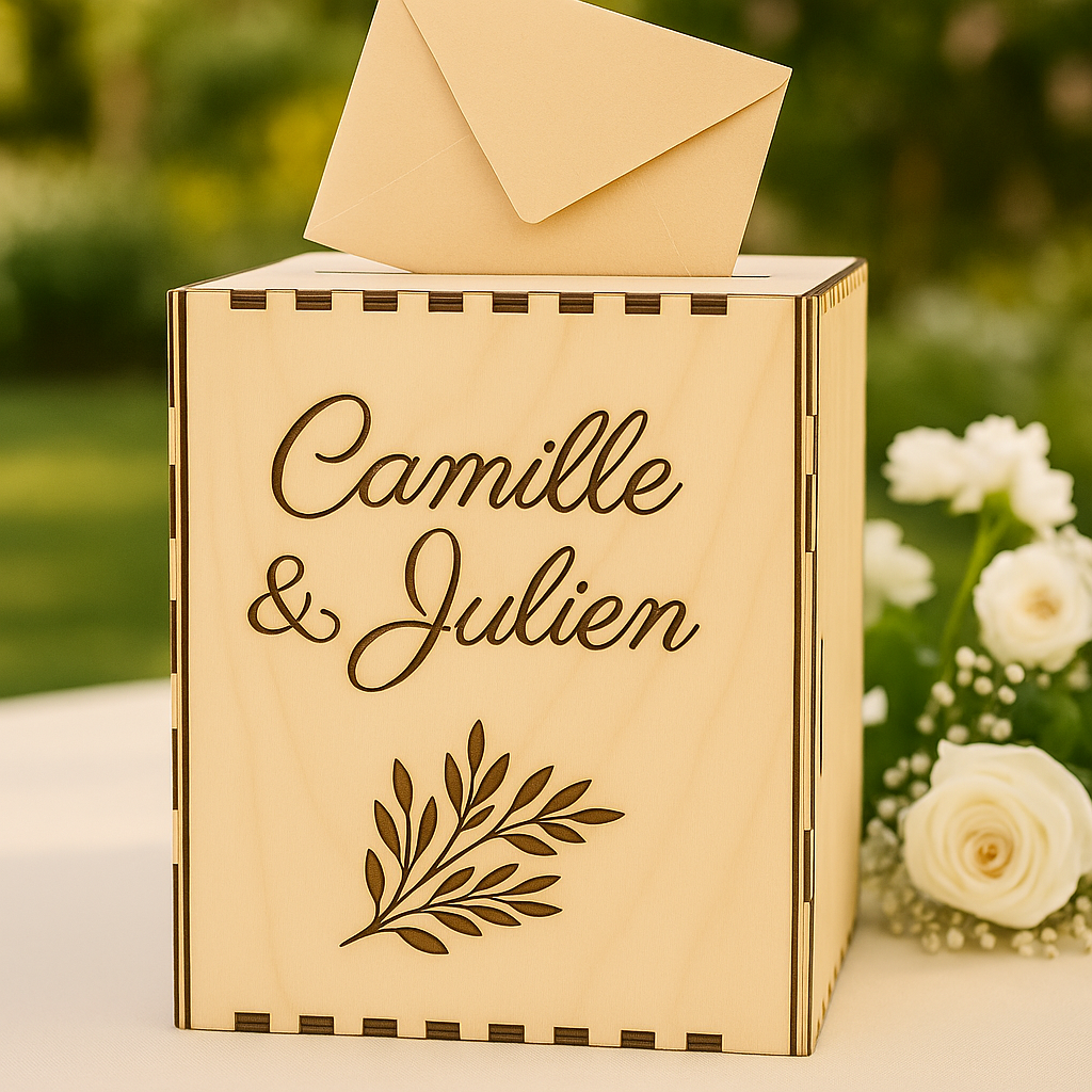 Urne personnalisée en bois – (Mariage, Baptême, Anniversaire)