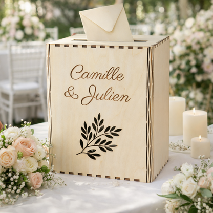 Urne personnalisée en bois – (Mariage, Baptême, Anniversaire)