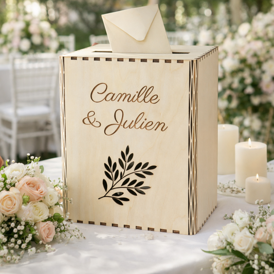 Urne personnalisée en bois – (Mariage, Baptême, Anniversaire)