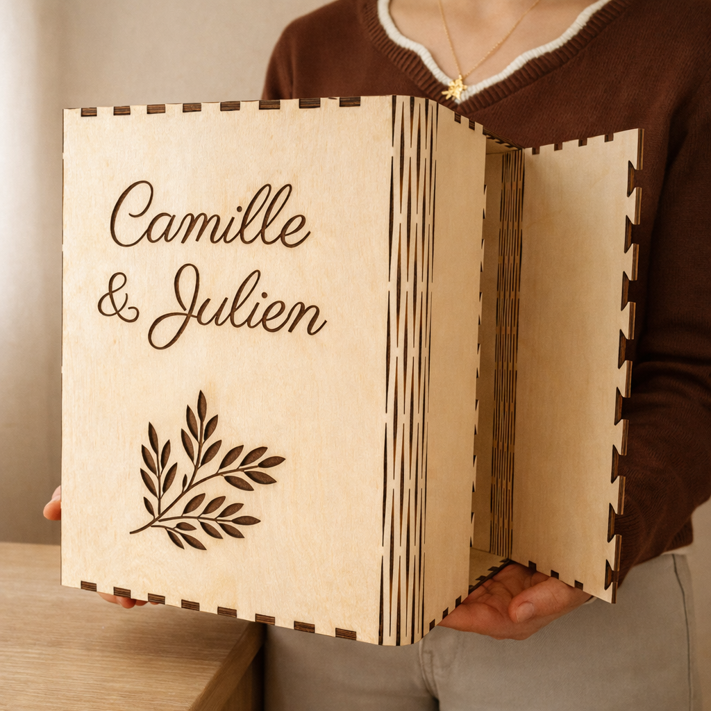 Urne personnalisée en bois – (Mariage, Baptême, Anniversaire)